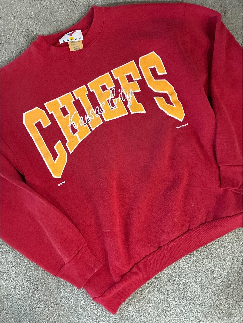 Artex Vintage Red 1993 NFL Kansas City Chiefs Bold Graphic Crewneck Sweatshirt L